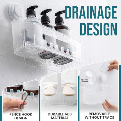 TAILI Shower Caddy Suction Cup, Heavy Duty Bathroom Organizer, Removable Shelves for Inside Shower, Shampoo, Waterproof Suction Plastic Storage for Bathroom Accessories Holder, Frosted Clear - style: 2 × Frosted Clear