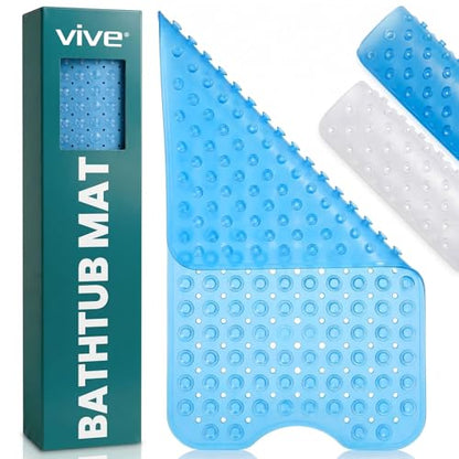 Vive Bathtub Mat for Bath & Shower Floors - Anti Non Slip Suction Rubber | Skid Pad for Tub, Bathroom, Elderly, Kids - Eco-Friendly, Resistant Strong, Textured Rectangle Grip - Machine Washable (Blue) - color: Blue