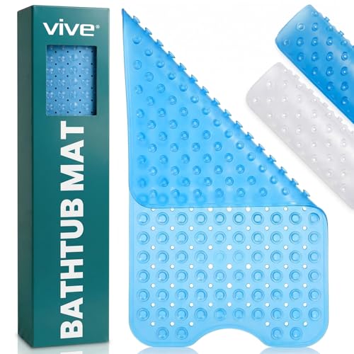 Vive Bathtub Mat for Bath & Shower Floors - Anti Non Slip Suction Rubber | Skid Pad for Tub, Bathroom, Elderly, Kids - Eco-Friendly, Resistant Strong, Textured Rectangle Grip - Machine Washable (Blue) - color: Blue