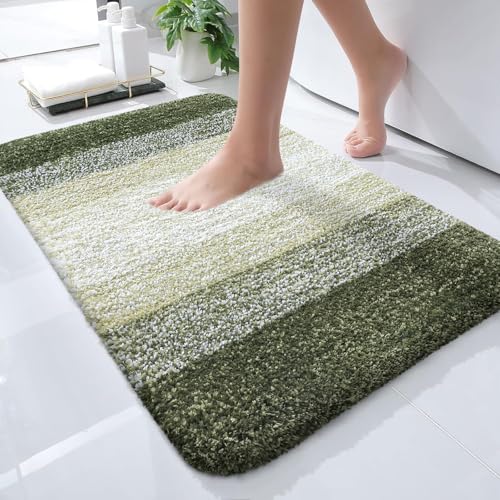OLANLY Small Bathroom Rugs 24x16, Extra Soft Absorbent Microfiber Bath Rugs | Dark Green, Non-Slip Quick-Drying Rubber Backing, Washable Plush Bath Mat for Floor, Tub and Shower, Home Decor Accessories - color: Dark Green, size: 24" X 16"