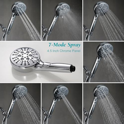 GwernKB Handheld Shower Head with ON OFF Switch & 79in Stainless Steel Hose | Built-in Power Spray,7-Setting High Pressure Spray with Bracket & Extra No Drilling Wall Shower Holder for Lower Mount,Silver - color: Silver
