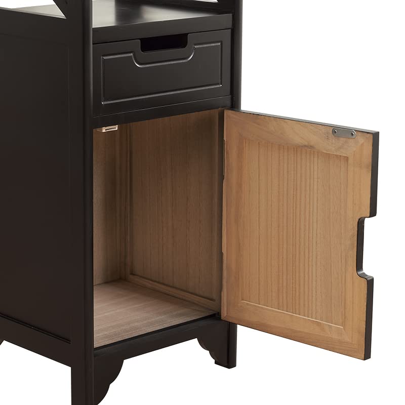 Assembled 30in Height Nightstand, Pre- Assembled Bathroom Floor Cabinet with Shelf and Storage Drawer, Black Tall End Table No Assembly Chest for Living Room Bedroom | Solid Wood, 30" Height No Assembly Bathroom Cabinet, Pre-Assembled Side Table & End Tab