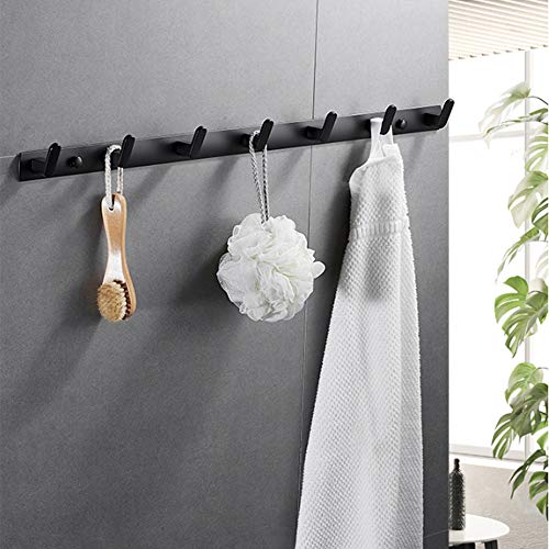 Wall Mounted Coat Rack, 7 Hooks, 25.7"x1.3", Modern, Black | Space Aluminum, Rustproof, for Hallway, Entryway, Hanging Holder for Clothes, Towel, Backpack, 40 lbs Capacity, Easy Install - size: 7 Hooks