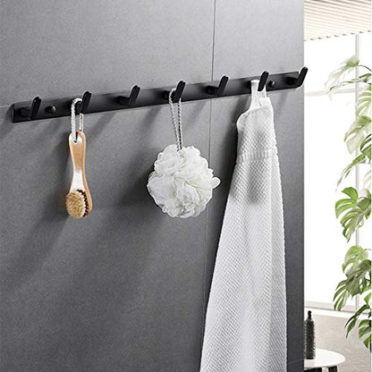 Wall Mounted Coat Rack, 7 Hooks, 25.7"x1.3", Modern, Black | Space Aluminum, Rustproof, for Hallway, Entryway, Hanging Holder for Clothes, Towel, Backpack, 40 lbs Capacity, Easy Install - size: 7 Hooks