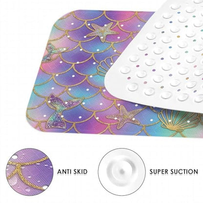 Mermaid Seashell Starfish Bathtub Shower Mat Ocean Rainbow Non-Slip Tub Extra Long Bath Floor 40X16 Inch Machine Washable for Bathroom Tub Bath Mat for Toddler and Baby - color: Mermaid Scales
