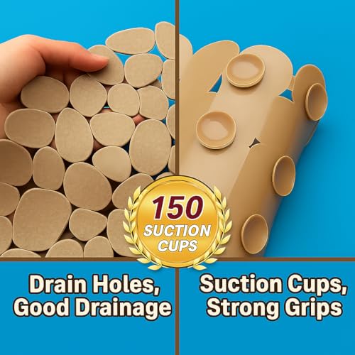 Dependable Industries Inc. Essentials Nonslip PVC Pebble Style Bathmat Shower Bathtub with Suction Cups 27" x 15" Textured for Secure Footing Oval (Brown) - color: Brown