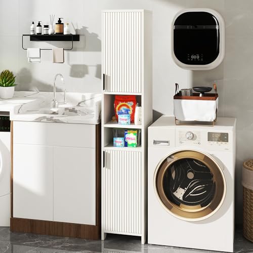 67'' Tall Bathroom Storage Cabinet, White Cabinet Organizer with Doors | Adjustable Shelves, Narrow Storage Cabinet, Slim Freestanding Storage Cabinet for Small Spaces, Living Room, Kitchen
