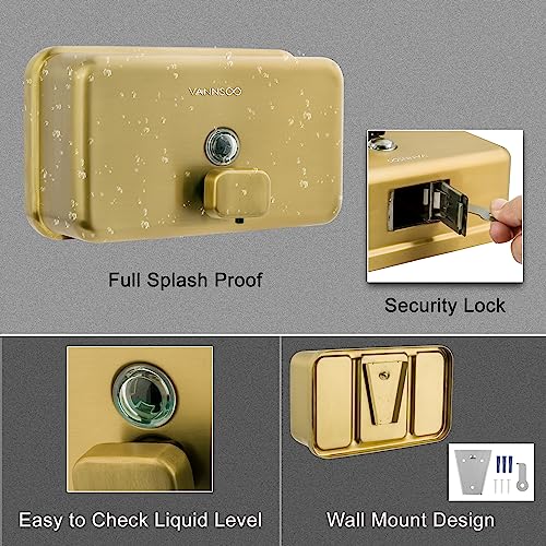 Wall Mounted Commercial Soap Dispenser Bathroom, Horizontal Gold | 1200ml 40oz Stainless Steel Liquid Hand Sanitizer Dispenser - color: Horizontal Gold