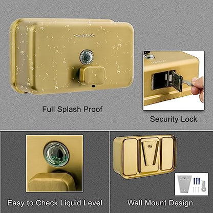 Wall Mounted Commercial Soap Dispenser Bathroom, Horizontal Gold | 1200ml 40oz Stainless Steel Liquid Hand Sanitizer Dispenser - color: Horizontal Gold