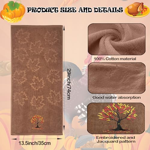 2 Pack Fall Hand Towel Jacquard Embroidered Cotton Kitchen Towels Farmhours Thankful Bath Towels Set Thanksgiving Bathroom Decor (Brown Tree of Life, 2*Hand Towel) - color: Brown Tree of Life