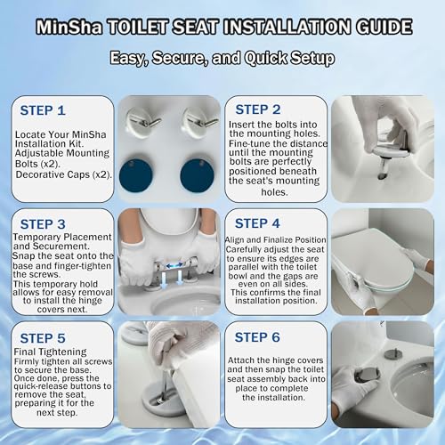 Minsha Soft-Close Toilet Seat – U-Shaped, Elongated, Easy to Install | soft close toilet seat D/U shape 18”X14“quick release toilet seat top fixing PP - size: M18“