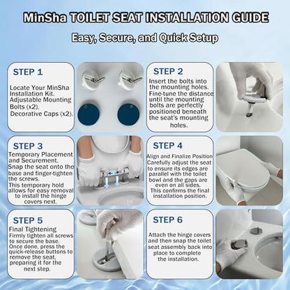 Minsha Soft-Close Toilet Seat – U-Shaped, Elongated, Easy to Install | soft close toilet seat D/U shape 18”X14“quick release toilet seat top fixing PP - size: M18“