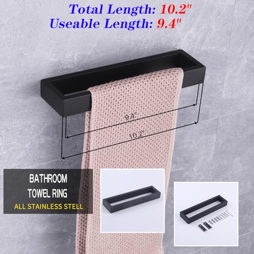 GERZWY Modern Black Towel Holder SUS304 Stainless Steel Towel Hanger Towel Ring for Bathroom Lavatory Wall Mount Contemporary Style HG1706-BK - color: Black