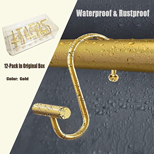 Gracelife Gold Rust Resistant Metal Shower Curtain Rings, Set of 12, T-Bar Hooks for Shower Rod - color: Gold
