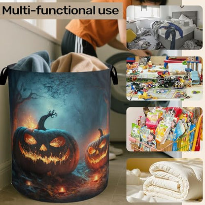 Pumpkin Halloween Laundry Basket - Heavy Duty 60L Dirty Clothes Organizer, Water Resistant Foldable Hamper for Men Women - color: Pumpkin Halloween