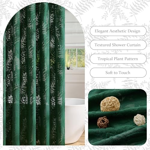 Dark Green Shower Curtain Lace Tropical Plant Textured Shower Curtain Sheer Farmhouse Fabric Shower Curtains for Bathroom 72 x 72 - color: Dark Green, size: 72"W x 72"L (Pack of 1)