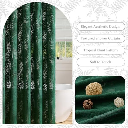 Extra Long Dark Green Shower Curtain Lace, 72 x 78 Tufted Tropical Plant Textured Shower Curtain Modern Chic Soft Fabric Shower Curtains for Bathroom - color: Dark Green, size: 72"W x 78"L (Pack of 1)