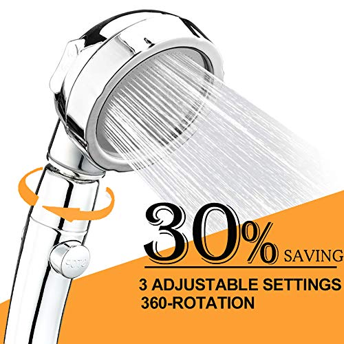Marbrasse High Pressure Shower Head, 3-Settings Handheld Showerhead with ON/Off Full Shutoff Push Button and Switch to Control Flow, Angle-Adjustable Water Saving Body Sprays(Chrome) - color: Chrome