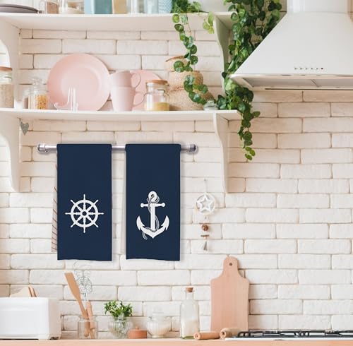 IWXYI Navy Blue Nautical Kitchen Towels - Nautical Dish Towels and Bathroom Hand Towels Set of 4 - color: 4towel2