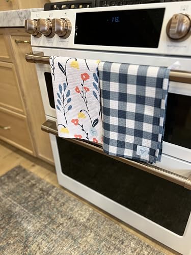 Kitchen Towels, Dish Towels for Kitchen, 2 Pc Kitchen Towel Set | Microfiber Waffle Towels, 16 x 26 inches, with Hanging Loops, Reusable Tea Towels, Cute Kitchen Towels - 2 Pack - color: Navy