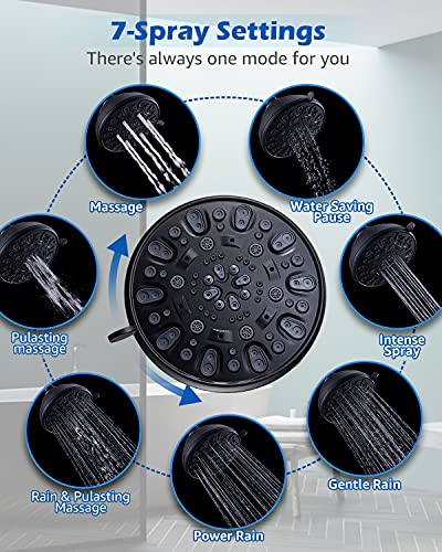 High Pressure Shower Head VMASSTONE 4.7" Rain Fixed Showerhead 7-Spray Setting with Adjustable Brass Swivel Ball Joint - Excellent Replacement for Your Bath Shower Head (FM-001 Matte Black) - color: Matte Black