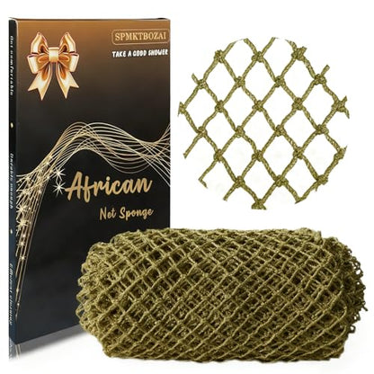 SPMKTBOZAI African Net Sponge Authentic, Exfoliating Net for Body Back | African Net Sponge with Knots| Long Stretch Net Sponge| African Net for Sensitive Skin| Durable & Quick Dry| Daily Use| Khaki - color: Khaki