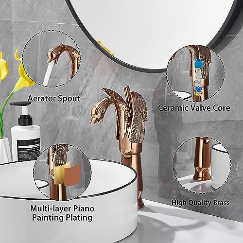 Copper Swan Shape Single Handle One Hole Bathroom Vessel Sink Faucet Deck Mount Lavatory Sink Faucet - color: Copper, size: Tall
