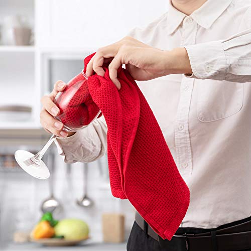 joybest Cotton Kitchen Towels, 4-Pack Waffle Weave Ultra Soft Absorbent Dish Towels Quick Drying Kitchen Dish Cloths, 18 in x 28 in, Red - color: Red, size: 18 in x 28 in