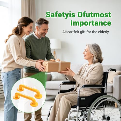 2 Pack Anti Bathroom Grab Rail,12inch Yellow Stainless Steel Shower Hand Rail,Safety Hand Rail Support for Elderly, Children and Disability