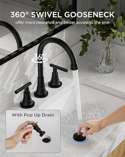 FORIOUS Black Bathroom Faucet 3 Hole, 8" Widespread Bathroom Vanity Faucet | 8 Inch Widespread Bathroom Faucet 3 hole Vanity and 4 Inch Bathroom Faucet Centerset 2 Hole for B2B Commercial, Spare Aerator - color: Matte Black, style: Modern
