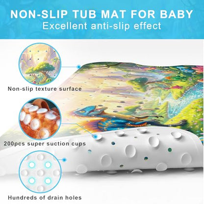 Upgrade Cartoon Baby Bath Mat Non Slip - 40"x16" Extra Long Bathtub Mat for Baby Eco Friendly Durable Bath Mat for Tub Non Slip Kids Tub Mat with Suction Cups, Machine Washable and No Fading, Dinosaur - color: G-dinosaur-3