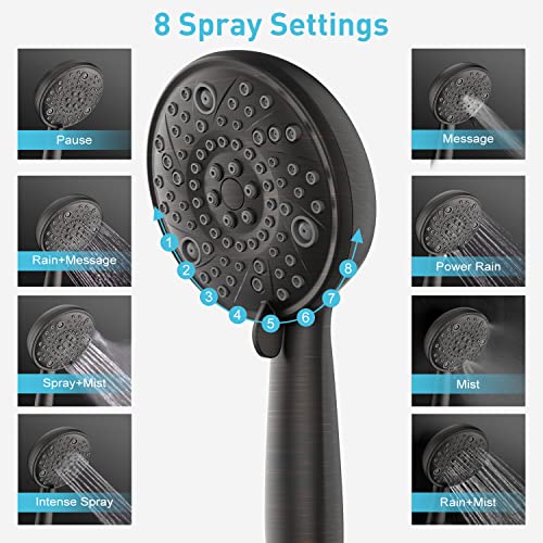 EMBATHER 8'' Shower System with Handheld Trim Kit, Oil Rubbed Bronze | 2-IN-1 Shower Faucet Set, 3-Mode Shower Head, 8-Setting Handheld Spray, Pressure-balanced Valve & Trim Kit - color: Oil Rubbed Bronze, size: 8 Inch