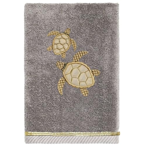 Jewel 4-Piece Premium Towel Set, Embroidered Turtles, Plush Turkish Cotton, Durable & Quick Dry, Elegant Beach Style, 2 Bath 2 Hand Towels, Charcoal - color: Charcoal, size: 2 Pcs Bath 2 Pcs Hand Towel
