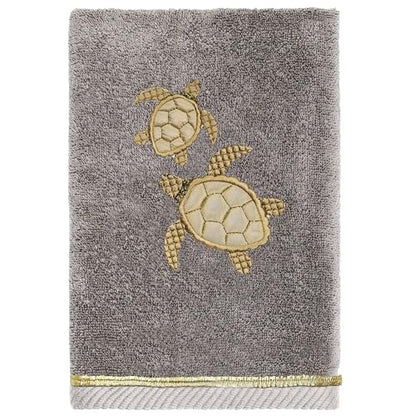 Jewel 4-Piece Premium Towel Set, Embroidered Turtles, Plush Turkish Cotton, Durable & Quick Dry, Elegant Beach Style, 2 Bath 2 Hand Towels, Charcoal - color: Charcoal, size: 2 Pcs Bath 2 Pcs Hand Towel