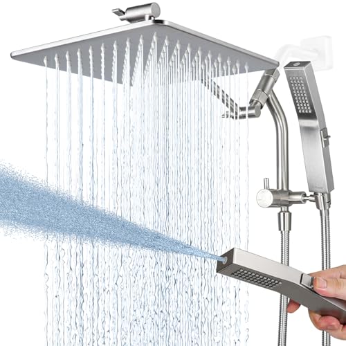 G-Promise 10 Inch All Metal Rain Shower Head with Handheld (Brushed Nickel) | Full Body Coverage, Pause Mode Diverter, Power Wash Mode Handheld, Suits Every Height, Easy to Install, Modern Bath Upgrade - color: Brushed Nickel, size: 10 Inches