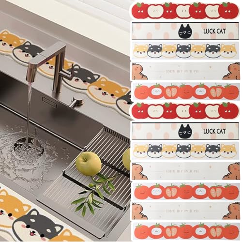 Cute Cartoon Fruits Animals Pattern Sink Faucet Absorbing Mat Cute Splash Guard Behind Faucet Draining Mat for Bathroom Kitchen (Style4, 60x10cm) - color: Style4