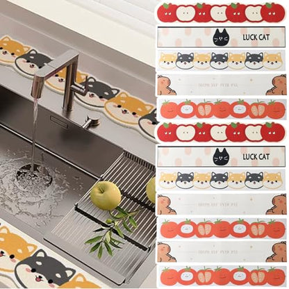 Cute Cartoon Fruits Animals Pattern Sink Faucet Absorbing Mat Cute Splash Guard Behind Faucet Draining Mat for Bathroom Kitchen (Style4, 60x10cm) - color: Style4