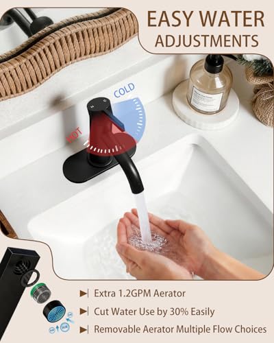 Matte Black Bathroom Faucet Single Hole with Pop-Up Bathroom Drain and Flexible Hoses Single Handle Bathroom Sink Faucet w/Deck Plate(1 or 3 Hole) for Vanity Sinks, RV, Farmhouse - color: Matte Black