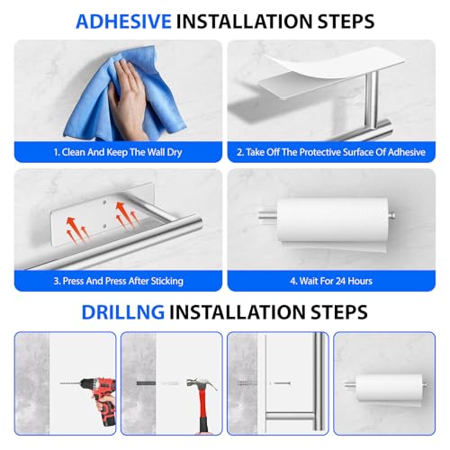 Paper Towel Holder Under Cabinet, Self-Adhesive,No Drilling, Stainless Steel, Wall-Mounted for Kitchen and Bathroom, Easy Install, Durable, Space-Saving, Ideal for Home, RV (Sliver, 1 Pack) - color: Sliver