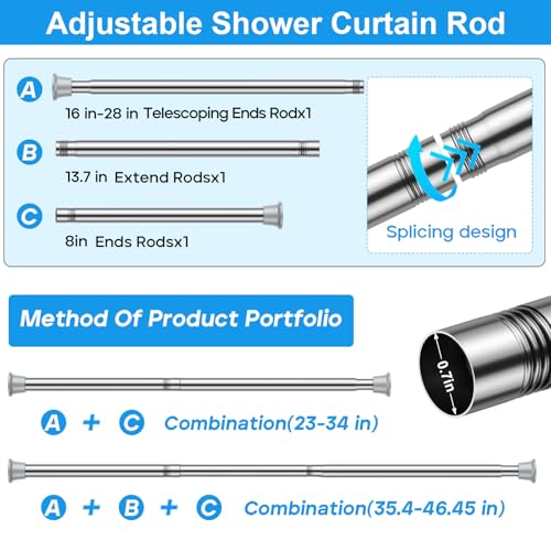 MEXAU 1 Pack Spring Tension Curtain Rods 24-46In Silver Shower Curtain Rod | Adjustable Spring Tension Rods No Drilling for Window Closet Kitchen Wardrobe Bathroom, Non Slip Tension Rods ,7/8" Diameter - color: Silver-1P, size: 24-46 Inch
