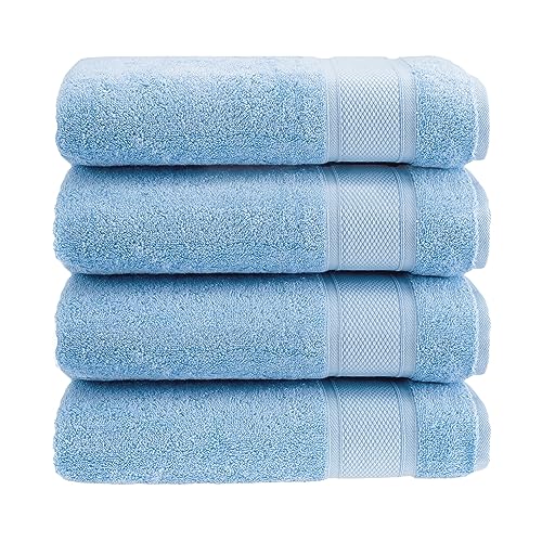 HALLEY 100% Turkish Cotton Bath Towels (Pack of 4) - Hotel & Spa Quality - Super Soft, Quick Drying & Absorbent Towels for Bathroom, Guest Room, Shower, Beach, Bath, Pool, Gym & Yoga - Blue - color: Baby Blue, size: 4-Pack Bath Towels