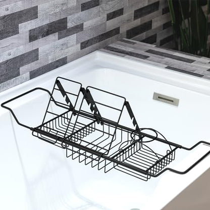 WOODBRIDGE Stainless Steel Extendable Bathtub Caddy Tray in Matte Black Finish with Removable Wine Holder, Book and Phone Rack, Bathcad-MB - color: Matte Black