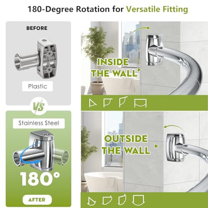 Curved Shower Curtain Rod， Adjustable 33-78 Inches Silver All Stainless Steel Curved Shower Rod， Shower Curtain Rod for Extra Shower Space for Bathroom, Bathtub, Stall, No Rust, Need to Drill - color: Silver