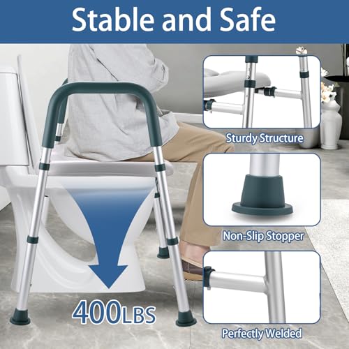 Raised Toilet Seat with Handles, FSA HSA Eligible Toilet Seat Riser for Seniors with Adjustable Height & Width, 400lb Padded Elevated Toilet Seat for Elderly, Handicap and Disabled, Fit Any Toilet
