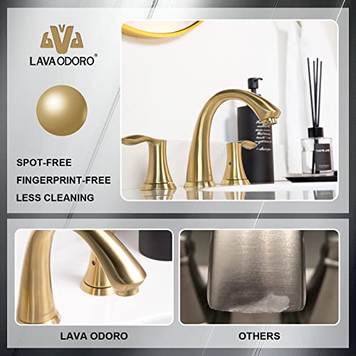 Valenvoir Gold Bathroom Faucet for Sink 3 Hole, BF405-SG | Brushed Gold 8 inch Widespread Bathroom Faucet 2 Handle Bathroom Sink Faucet for Vanity with Drain Assembly Supply line - color: Brushed Gold