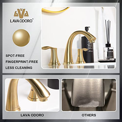 Valenvoir Gold Bathroom Faucet for Sink 3 Hole, BF405-SG | Brushed Gold 8 inch Widespread Bathroom Faucet 2 Handle Bathroom Sink Faucet for Vanity with Drain Assembly Supply line - color: Brushed Gold