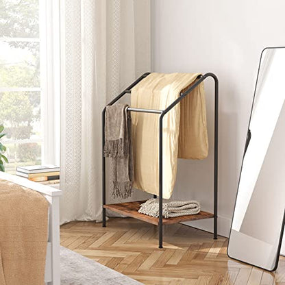 HOOBRO Freestanding Towel-Rack for Bathroom, 3 Tier Blanket Rack for Living Room, 23.6" L x 14.2" W x 33.9" H, Quilt Blanket Ladder Holder, Drying and Display Rack, Rustic Brown and Black BF63LB01 - size: 23.6"L x 14.2"W x 33.9"H