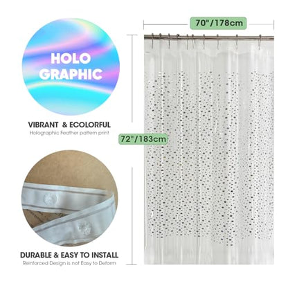 Holographic PEVA Shower Curtain Liner, Glitter Gem Pattern, 70 x 72 in | Waterproof Clear Plastic, 3 Bottom Magnets, 12 Rustproof Grommets, Color-Changing Effect, For Stalls and Tubs - color: Gem