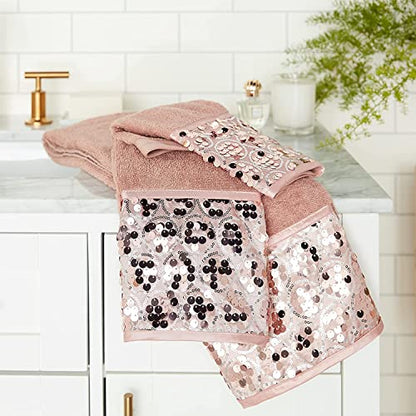 Zahari Home Sinatra Modern Bathroom Towel Set 3 Piece Towel Blush Bath Towel, Hand Towel and Wash Towel Luxury Contemporary Bling Blush Bath Towel Sets Soft Plush and Highly Absorbent - color: Sinatra Blush, style: 3 Piece Towel Set
