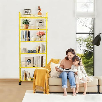 6-Tier Slim Storage Cart with Wheels, Metal 6in Narrow Rolling Shelf, Sturdy Slim Storage with Hooks Ideal for Kitchen, Bathroom, and Laundry Room, Yellow - size: 6in Yellow